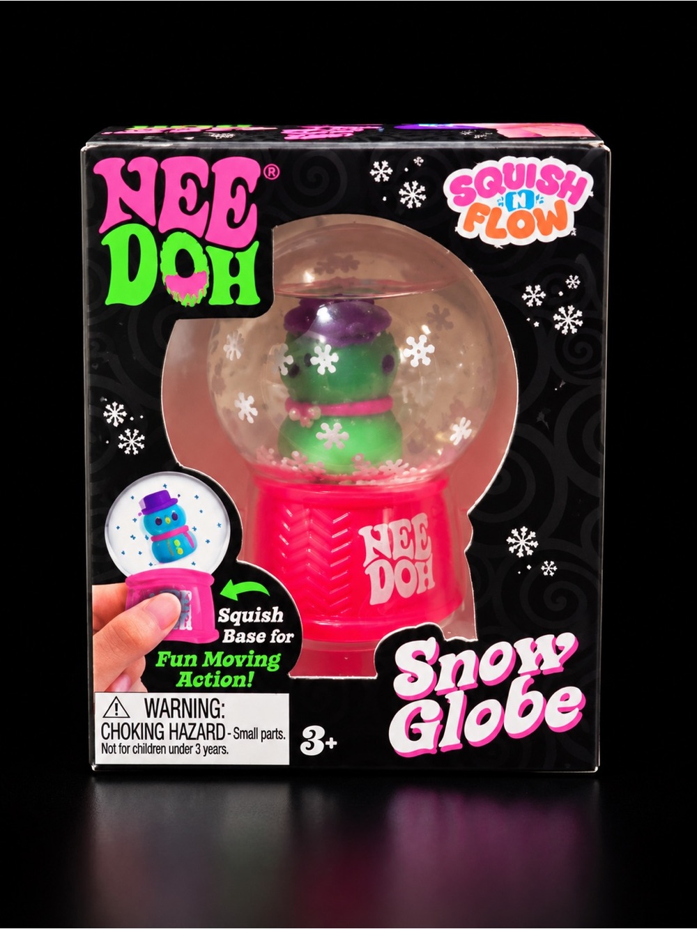 Nee Doh Squish N' Flow Snow Globe - Pink Base, Green Snowman